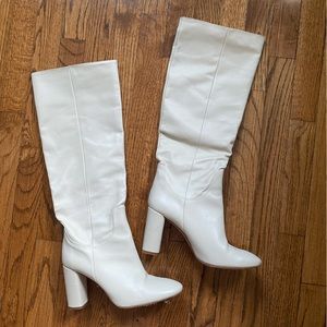 heeled white/cream leather boots in good condition
